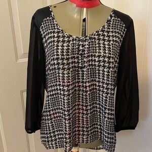 Maurices Hounds Tooth Sheer Boho High Low Tunic Top Size XL